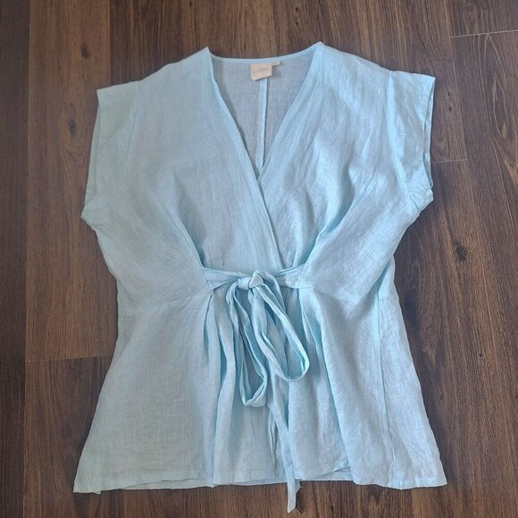 💙 Reistor 100% Hemp Wrap Style Short Sleeve Top Size 2X Preppy Lightweight Natu - Picture 11 of 11
